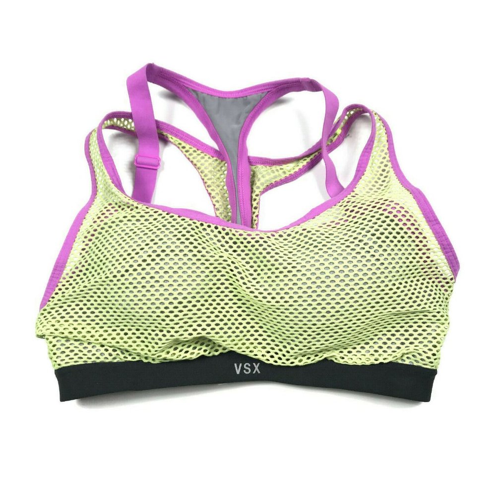 VSX Sport Victoria's Secret Purple Yellow Netted Padded Sports Bra 32C